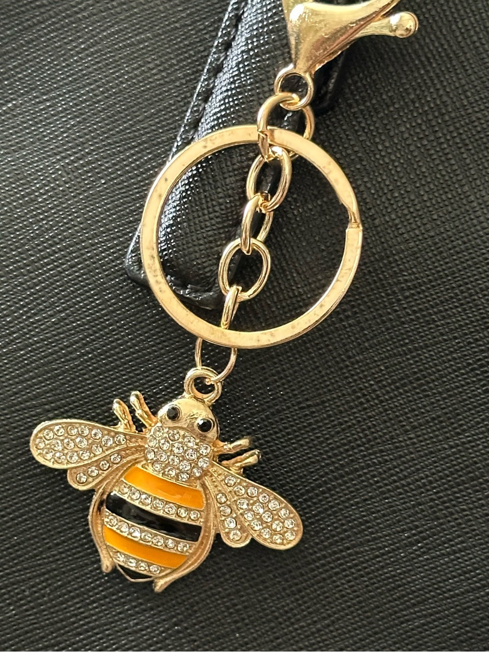 Mint Gold Bee Bag Charm/ Keychain with Yellow & Black Stripes NWT